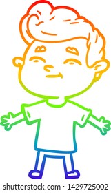 dibujo de una línea de gradiente de arco iris de un hombre de caricatura feliz