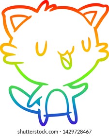 rainbow gradient line drawing of a happy cat