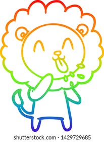 dibujo de una línea de gradiente de arco iris de un feliz león de caricatura