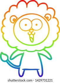 rainbow gradient line drawing of a happy cartoon lion