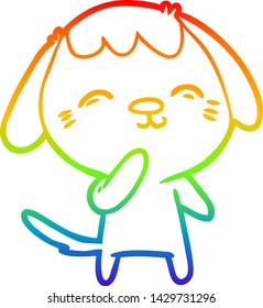 dibujo de una línea de gradiente de arco iris de un perro de caricatura feliz