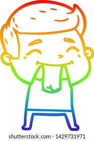 dibujo de una línea de gradiente de arco iris de un hombre de caricatura feliz