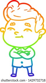 rainbow gradient line drawing of a happy cartoon man