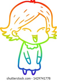 rainbow gradient line drawing of a happy cartoon girl