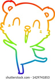 rainbow gradient line drawing of a happy cartoon polar bear dancing