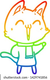 rainbow gradient line drawing of a happy cartoon cat