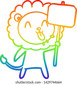 dibujo de una línea de gradiente de arco iris de un feliz león de caricatura