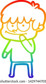 dibujo de una línea de gradiente de arco iris de un hombre de caricatura feliz