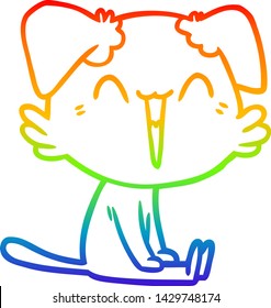 rainbow gradient line drawing of a happy little dog cartoon