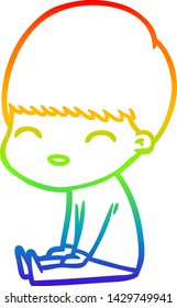 rainbow gradient line drawing of a happy cartoon boy