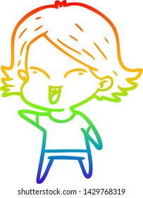 dibujo de una alegre niña de dibujos en gradiente de arco iris