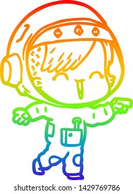 rainbow gradient line drawing of a happy cartoon space girl