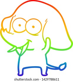 rainbow gradient line drawing of a happy cartoon elephant