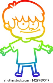 dibujo de una línea de gradiente de arco iris de un hombre de caricatura feliz