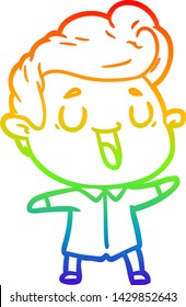dibujo de una línea de gradiente de arco iris de un hombre de caricatura feliz