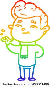 rainbow gradient line drawing of a happy cartoon man