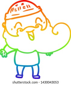 rainbow gradient line drawing of a happy bearded man