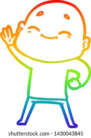 rainbow gradient line drawing of a happy cartoon bald man