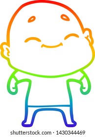 dibujo de una línea de gradiente de arco iris de un hombre calvo de dibujos animados
