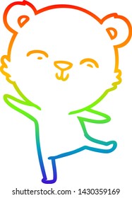 rainbow gradient line drawing of a happy cartoon polar bear dancing