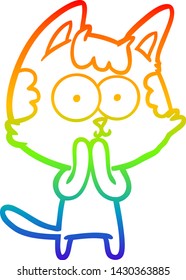 rainbow gradient line drawing of a happy cartoon cat