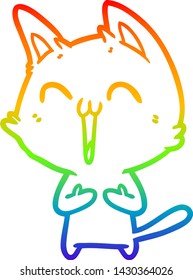 Regenbogengradientenzeichnung einer glücklichen Cartoon Katze