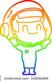 rainbow gradient line drawing of a happy cartoon astronaut man