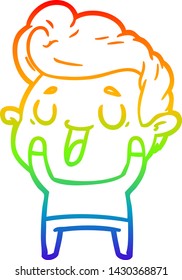 rainbow gradient line drawing of a happy cartoon man