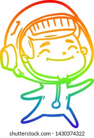 rainbow gradient line drawing of a happy cartoon astronaut