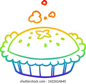 dibujo de la línea de gradiente de arcoiris de una tarta caliente recién salida del horno