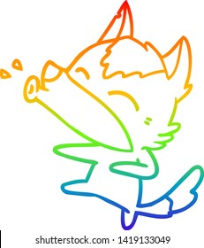 dibujo de una caricatura de lobo aullante con gradiente de arco iris