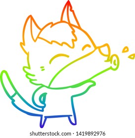 rainbow gradient line drawing of a howling wolf cartoon