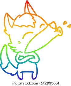 rainbow gradient line drawing of a howling wolf cartoon