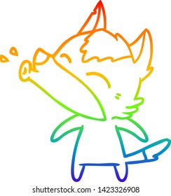 rainbow gradient line drawing of a howling wolf cartoon