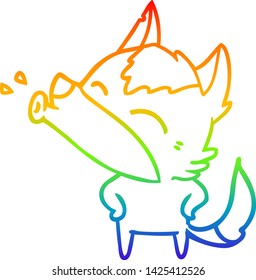 rainbow gradient line drawing of a howling wolf cartoon