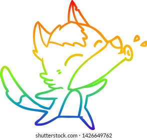 dibujo de una caricatura de lobo aullante con gradiente de arco iris