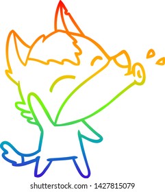 rainbow gradient line drawing of a howling wolf cartoon