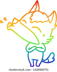 rainbow gradient line drawing of a howling wolf cartoon
