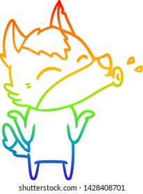 rainbow gradient line drawing of a howling wolf cartoon