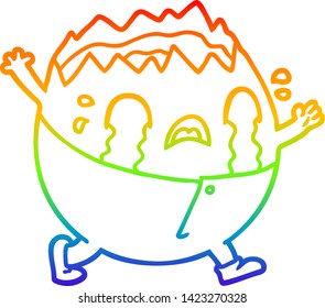 rainbow gradient line drawing of a humpty dumpty cartoon egg man crying