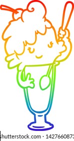 rainbow gradient line drawing of a ice cream soda girl
