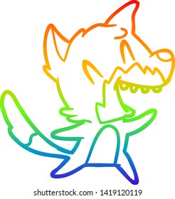 rainbow gradient line drawing of a laughing fox cartoon