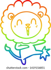rainbow gradient line drawing of a laughing lion cartoon