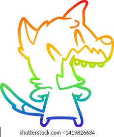 dibujo de una línea de gradiente arco iris de una caricatura de zorro risible