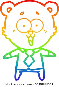 rainbow gradient line drawing of a laughing teddy  bear cartoon in shirt and tie