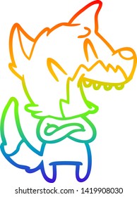 rainbow gradient line drawing of a laughing fox cartoon
