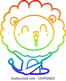 dibujo de una línea de gradiente de arco iris de una caricatura de un león que se ríe