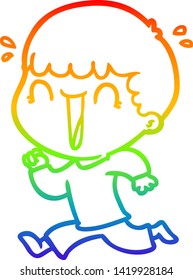 dibujo de una línea de gradiente de arcoiris de un hombre de caricatura que se ríe