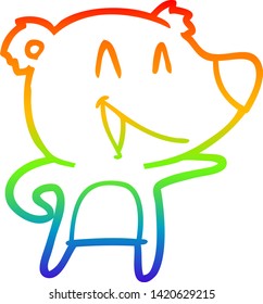 rainbow gradient line drawing of a laughing bear cartoon
