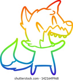 rainbow gradient line drawing of a laughing fox cartoon
